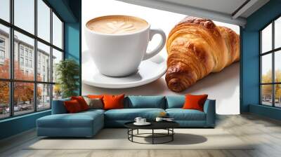 coffee and croissant, white background Wall mural