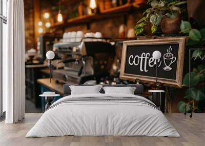 coffee shop with chalk board sign Wall mural