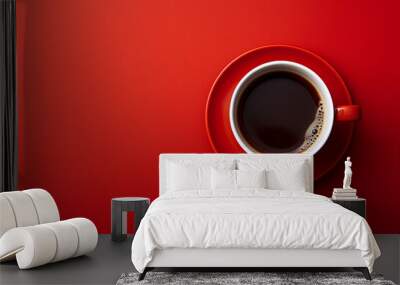 red cup of coffee, top down view, with space for text Wall mural