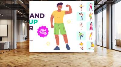 Character Illustration. Mega Set. Collestion scenes of people doing workout, exercise, fitness, warming up activity. Vector Illustration Wall mural