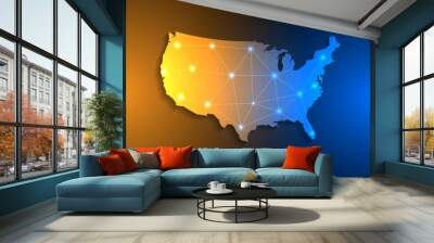 United States map on network connection, blue USA map, vector Wall mural