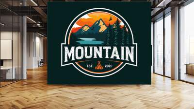 Mountain logo design vector illustration, outdoor adventure . Vector graphic for t shirt and other uses. Wall mural