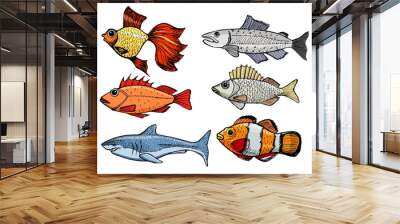 set of kinds of the fish Wall mural