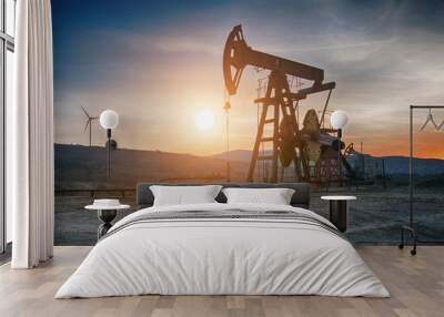 oil pump on sunset Wall mural