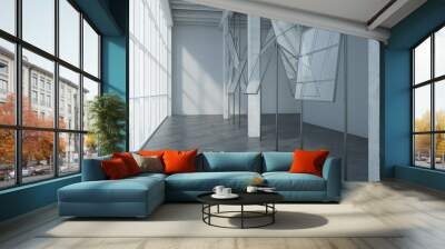 abstract metal and glass construction in loft hall Wall mural