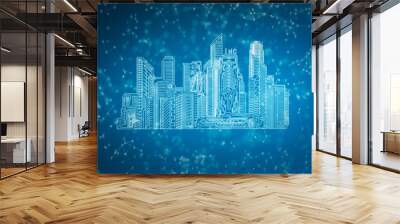 Blue polygonal city backdrop Wall mural