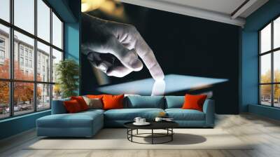 Businessman hand touching tablet. Wall mural