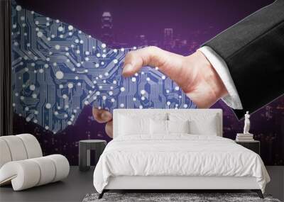 Businessman shaking digital hand Wall mural