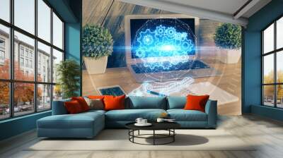 Double exposure of computer and technology theme hud. Concept of innovation. Wall mural