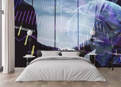 Double exposure of forex graph hologram and handshake of two men. Stock market concept. Wall mural