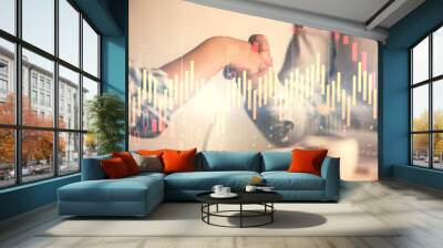 Double exposure of forex graph hologram and handshake of two men. Stock market concept. Wall mural