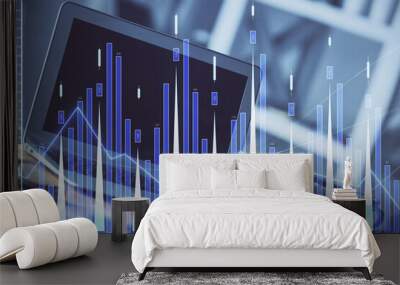 Forex market chart hologram and personal computer background. Double exposure. Concept of investment. Wall mural