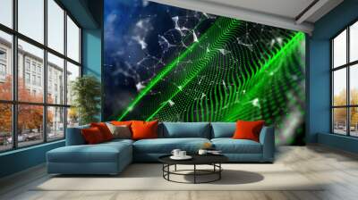 Green digital wave in space Wall mural