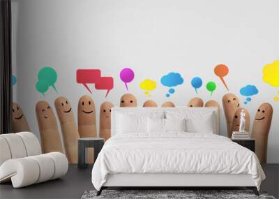 Happy group of finger smileys with social chat sign Wall mural