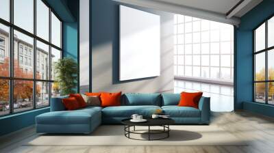 Modern concrete interior with empty banner Wall mural