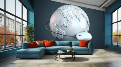 Mouse connected to earth globe with keyboard Wall mural