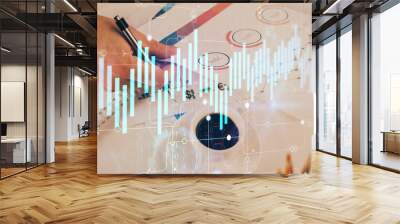 Multi exposure of man planing investment with stock market forex chart. Wall mural