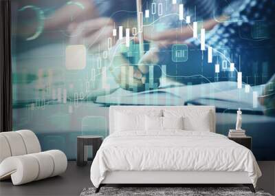 Multi exposure of two men planing investment with stock market forex chart. Wall mural