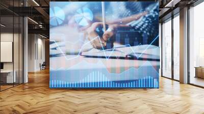 Multi exposure of two men planing investment with stock market forex chart. Wall mural