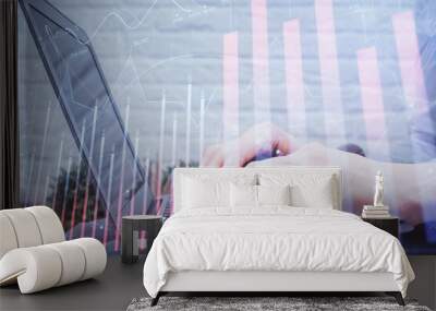 Multi exposure of woman hands typing on computer and forex chart hologram drawing. Stock market analysis concept. Wall mural