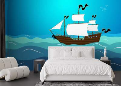 Pirate ship cartoon Wall mural