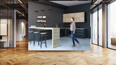 Woman in kitchen interior Wall mural