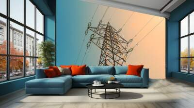 Electric power pylon and overhead lines tower used transmit electrical energy Wall mural