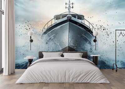 A ship anchored in a harbor, afraid to sail out into open waters. Wall mural