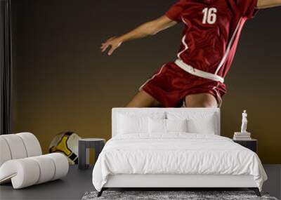 Female Soccer Player About to Kick the Ball Wall mural