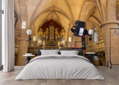 360° panorama camera in church for virtual tours Wall mural