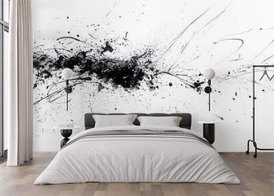 A black and white ink drawing of an abstract shape with sharp edges, resembling the outline of chaos or a splattered brush stroke on a pure background Wall mural