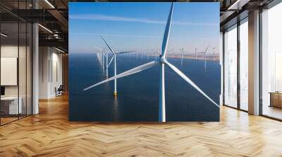 Aerial view of wind turbines at sea, North Holland, Netherlands Wall mural