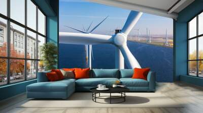 Aerial view of wind turbines at sea, North Holland, Netherlands Wall mural