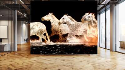 White horses running through water - abstract background banner image Wall mural