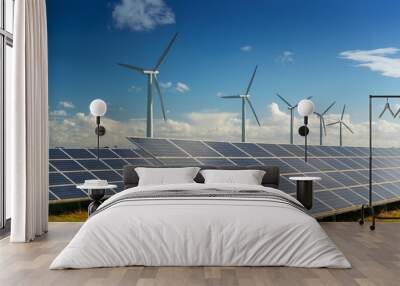 Wind turbine and solar panels energy generators on wind farm Wall mural