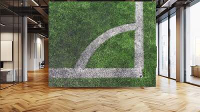 Artificial turf soccer field, a corner marker line Wall mural