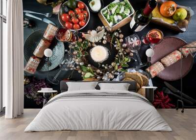 festive christmas table food hands celebration drink Wall mural