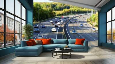 Tilt shift photograph of the M25 London Orbital Motorway near Junction 17 in Hertfordshire, UK Wall mural