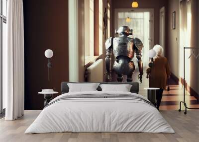 Future of geriatric care with robots in retirement home Wall mural