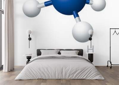 Ammonia, NH3, molecule model and chemical formula. Chemical compound of nitrogen and hydrogen. A colorless gas. Ball-and-stick model, geometric structure and structural formula. Illustration. Vector. Wall mural