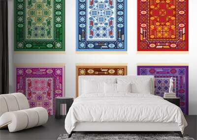 carpets - oriental pattern - six color variations - green, blue, red, pink, brown and purple. isolat Wall mural