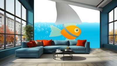 Goldfish under the guise of a fake shark fin, symbol for deception, bluff, trick, sham, disguise and illusion. Vector comic illustration.
 Wall mural