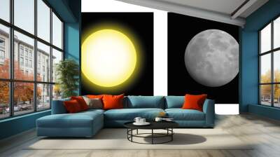 Sun and moon - symbolic mythological comparison of masculine and feminine energy in astrology, like yin and yang, day and night. Artistic, abstract vector illustration. Wall mural