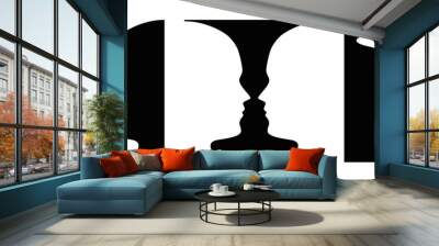 Three times figure-ground perception, face and vase. Figure-ground organization. Perceptual grouping. In Gestalt Psychology known as identifying figure from background. Illustration over white. Vector Wall mural