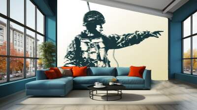 Vector images of a British Army Soldier pointing with radio communications equipment Wall mural