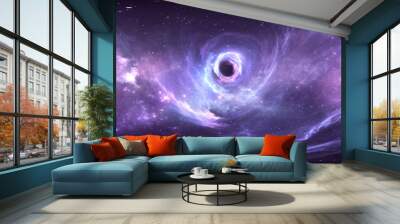 360 degree massive black hole panorama, equirectangular projection, environment map. HDRI spherical panorama. Space background with black hole and stars Wall mural