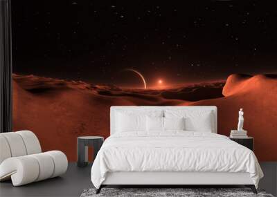 360 Panorama of Mars-like Exoplanet sunset, environment map. Equirectangular projection, spherical panorama. 3d illustration Wall mural