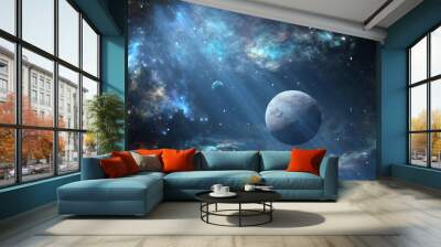 Extrasolar planet with atmosphere and moon Wall mural