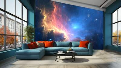 Glowing huge nebula with young stars. Space background Wall mural