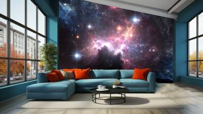 Purple space nebula with light stars Wall mural